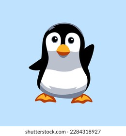 Cute cartoon penguin in isolated blue background vector illustration icon