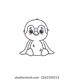 Cute cartoon penguin isolated on white. Doodle illustration for kids or babies t-shirt design, room decoration, Christmas cards. Vector 