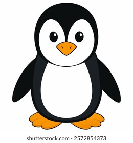 Cute cartoon penguin isolated on white background. Side view. Vector illustration.