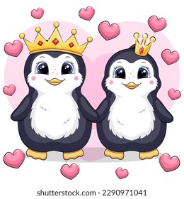 Cute cartoon penguin king