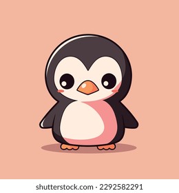 Cute cartoon penguin on a pink background