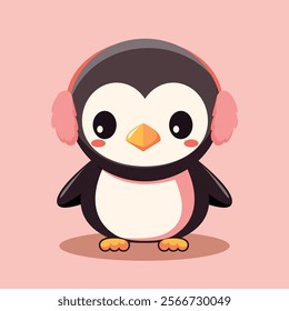 Cute cartoon penguin on a pink background