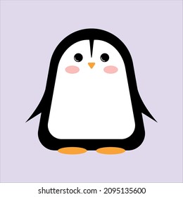 cute cartoon penguin on purple background, vector illustration