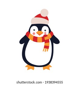 Cute cartoon penguin on a white background. Vector illustration.