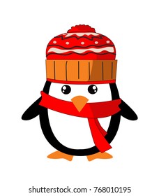 Cute cartoon penguin on white background