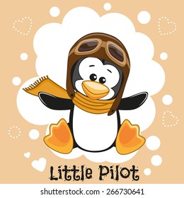 Cute cartoon Penguin in a pilot hat 