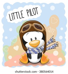 Cute cartoon Penguin in a pilot hat