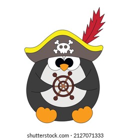 Cute cartoon Penguin Pirate. Draw illustration in color