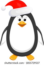 Cute cartoon penguin in Santa hat. Vector illustration for Christmas and New Year. Spheniscidae.
