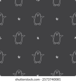 Cute Cartoon penguin seamless pattern background. Vector Illustration.