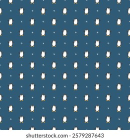 Cute Cartoon penguin seamless pattern background. Vector Illustration.