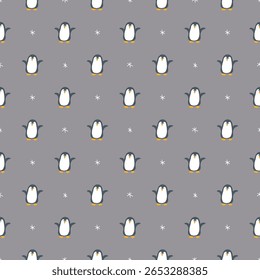 Fundo de padrão sem emenda de pinguim de desenhos animados bonito. Ilustração de vetor.