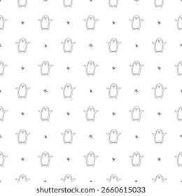 Cute Cartoon penguin seamless pattern background. Vector Illustration.