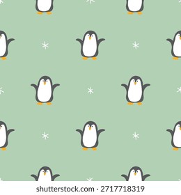 Fundo de padrão sem emenda de pinguim de desenhos animados bonito. Ilustração de vetor.