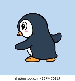 Cute Cartoon Penguin Seen from the Back