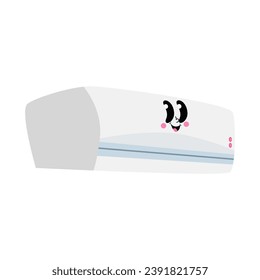 A cute cartoon penguin sitting on an air conditioner. Suitable for use in children's books, environmental awareness materials, and summer-themed designs for various media.