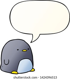 pingüino lindo de dibujos animados con burbuja de habla en un estilo de gradiente suave