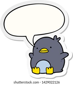 lindo pingüino de dibujos animados con pegatina de burbujas de voz