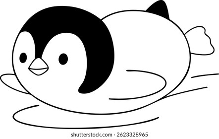 A Cute cartoon penguin swimming in water, showcasing playful and joyful expression
