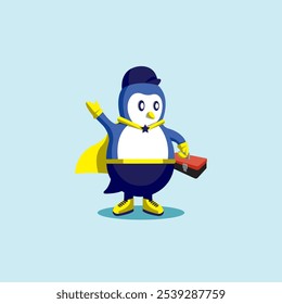 Lindo pingüino de dibujos animados. Técnico carácter del pingüino, Vector de la mascota del pájaro del agua para la ilustración, dibujos animados animales lindos, carácter único y lindo del pequeño pájaro.