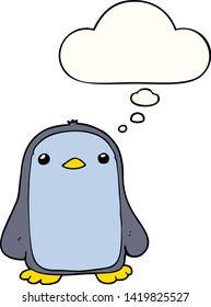 lindo pingüino de dibujos animados con burbuja de pensamientos
