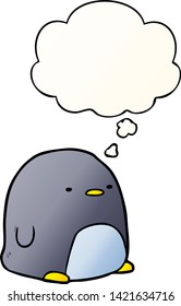 cute cartoon penguin with thought bubble in smooth gradient style