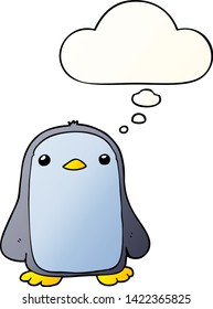 cute cartoon penguin with thought bubble in smooth gradient style
