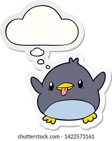 cute cartoon penguin with thought bubble as a printed sticker