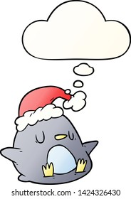 cute cartoon penguin with thought bubble in smooth gradient style