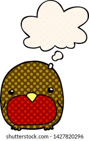 cute cartoon penguin with thought bubble in comic book style