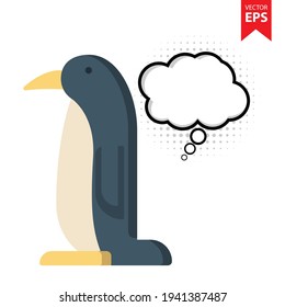 Cute cartoon Penguin with thought bubble isolated on white background. Animal symbol for your web site design, logo, app, UI. Eps10 vector illustration.