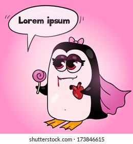 Cute cartoon penguin vampire