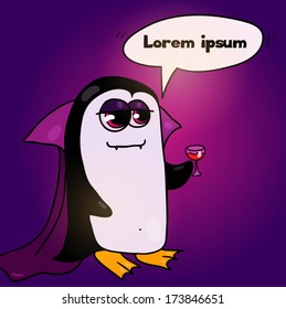 Cute cartoon penguin vampire
