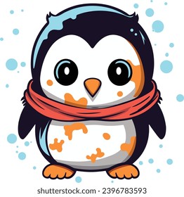 Ilustración de vectores pingüinos de dibujos animados corteses adornada con una elegante bufanda roja