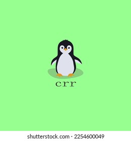cute cartoon penguin vector on green background