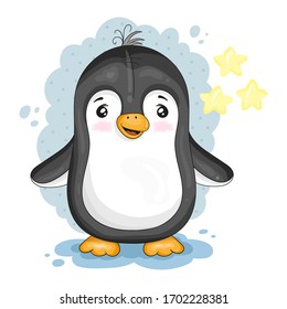 Cute Cartoon penguin. vector print. Good for greeting cards, invitations, decoration, Print for Baby Shower, etc