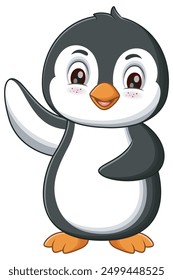 Cute cartoon penguin waving hand. suitable for children books, wildlife designs, and winter themed projects. Vector illustration