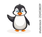 Cute cartoon Penguin, wild animal baby penguin. Wild nature little penguin vector illustration isolated on white background.