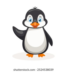 Cute cartoon Penguin, wild animal baby penguin. Wild nature little penguin vector illustration isolated on white background.