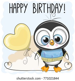 Cute Cartoon Penguinl Boy with a balloon