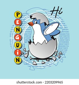 Cute Cartoon Penguins with font beground