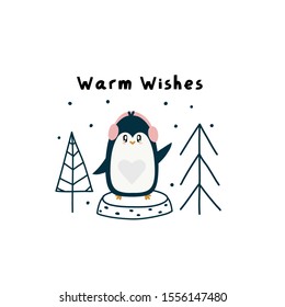 Cute cartoon penguins vector prints, winter holidays. Ideal for children’s books, cards, apparel and cloth. 