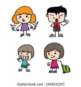 Cute cartoon people man and woman . drawing by Jaidee Family Style
