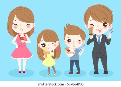 cute cartoon people with tooth sensitive on the blue background