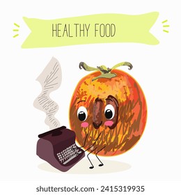 Cute  cartoon persimmon characters with different activities. Flat vector illustration, funny fruits. Organic food.