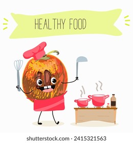 Cute  cartoon persimmon characters with different activities. Flat vector illustration, funny fruits. Organic food.