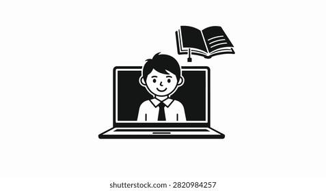 A cute cartoon person using a laptop for work or study purposes
