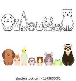 cute cartoon pet animals border set, full body