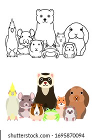 cute cartoon pet animals group set, full body