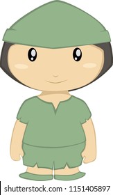 Cute Cartoon Peter Pan Character With Black Hair.